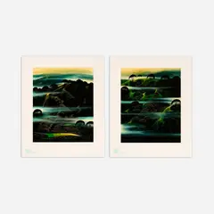 Fog Draped Hills & Early Morning Fog, 1991 Two serigraphs in a folio Pub. Robert Bane Editions (Los Angeles) 20" x 16" (each image) by Eyvind Earle, Ink, offered Mar 2022