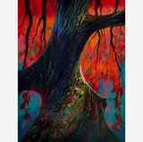 Eyvind Earle, Fire Red and Gold, 1990, Serigraph on paper