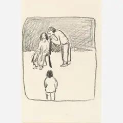 Won-suk Kim, Whispering Figures, 1979, Crayon on paper