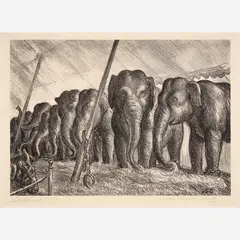 John Steuart Curry, Elephants, 1936, Lithograph