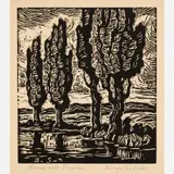 Birger Sandzén, Brook with Poplars, 1932, Linocut on paper