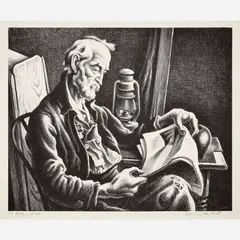 Thomas Hart Benton, Old Man Reading, 1941, Lithograph on paper