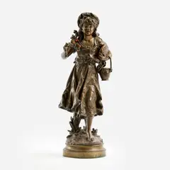 Hippolyte Moreau, Jeune Fille, circa late 19th century, Patinated bronze
