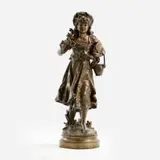 Hippolyte Moreau, Jeune Fille, circa late 19th century, Patinated bronze