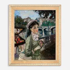 François Gall, Jeune Fille a les Bouquinistes de Paris, Oil on canvas