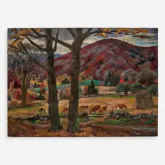 Bertram Hartman, Untitled (Cattle grazing in a mountain landscape), Oil on canvas