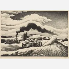Threshing by Thomas Hart Benton, 1941, Lithograph on paper, sold Jun 2025