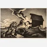 Fire in the Barnyard by Thomas Hart Benton, 1944, Lithograph on paper, sold Jun 2025