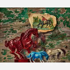 Aaron Bohrod, Red, White, and Blue Horses, Oil