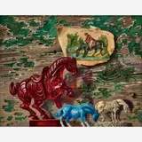 Aaron Bohrod, Red, White, and Blue Horses, Oil