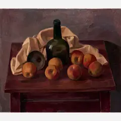 Wilbur Niewald, Still Life with Green Bottle and Apples, 2004, Oil on canvas