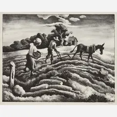 Planting by Thomas Hart Benton, 1939, Lithograph on paper, sold Jun 2025
