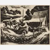 Haystack by Thomas Hart Benton, 1938, Lithograph on paper, sold Jun 2025