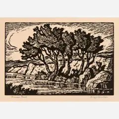 Kansas Creek by Birger Sandzén, 1936, Linocut on paper, sold Jun 2025