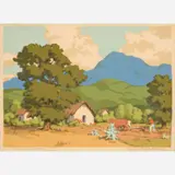 Norma Bassett Hall, Mexican Farm, 1948, Serigraph on paper