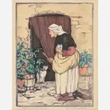 Norma Bassett Hall, Streetsweeper of Antibes, 1927-28, Color woodcut on paper