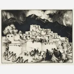 Gene Kloss, Ceremonial Day at Taos, 1953, Drypoint