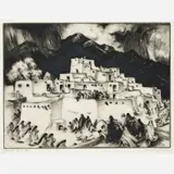 Gene Kloss, Ceremonial Day at Taos, 1953, Drypoint