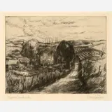 Mary Huntoon, Kansas Landscape, 1937 Sand ground, etching on paper