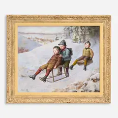 Children Sledding by Edmund Adler, Oil on canvas, sold Jun 2025