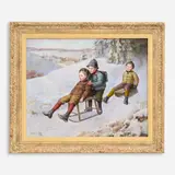 Edmund Adler, Children Sledding, Oil on canvas