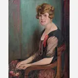 Bernhard Schneider-Blumberg, Seated portrait of a woman holding flowers, 1927, Oil on canvas