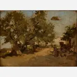 Ramon Call, Landscape with roadside figures, 1889, Oil on paper