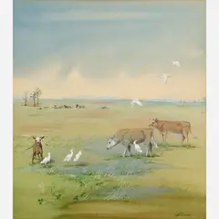 Edward Von Siebold Dingle, Cattle Egret, Watercolor on illustration board
