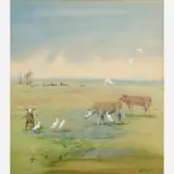 Edward Von Siebold Dingle, Cattle Egret, Watercolor on illustration board