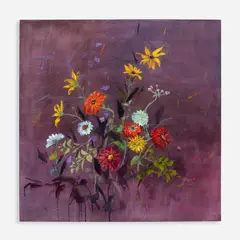 Bev Gegen, Zinnias III, Acrylic on canvas