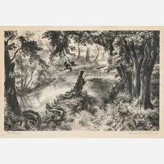 Boy Fishing by Charles Banks Wilson, 1968, Lithograph on paper, sold Jun 2025