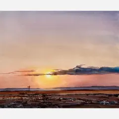 James R. Hamil, Prairie Sunset, Watercolor on paper