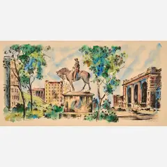 Robert Bailey, Washington Square, Kansas City, circa 1960s, Watercolor on paper