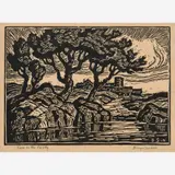Birger Sandzén, Farm on the Smoky, 1935, Linocut on paper