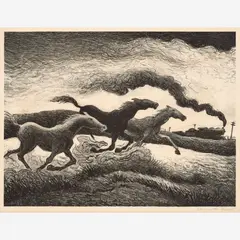 Thomas Hart Benton, Running Horses, 1955, Lithograph on paper