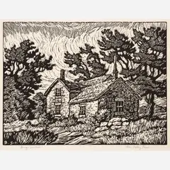 Birger Sandzén, Blue Valley Farm, 1929, Linocut on paper
