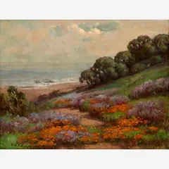 William Franklin Jackson, California Poppies and Lupine, Coast near San Francisco, Oil on canvas