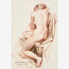 Nude figure drawing by Robert MacDonald Graham, 1970, Charcoal, sold Oct 2023