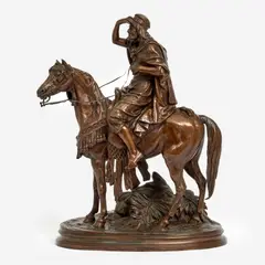 Ferdinand Pautrot, Arab Man on Horseback, Patinated bronze