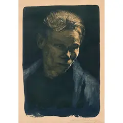 Brustbild einer Arbeiterfrau mit Blauem Tuch (Working Woman with Blue Shawl) by Käthe Kollwitz, 1903, Color lithograph on paper, sold Oct 2023