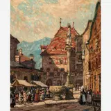 Fritz Geyer, Oberer Stadtplatz, Hall in Tirol, Austria, Oil on canvas