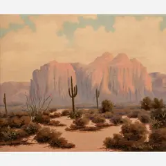 Superstition Mountain by Richard Kruger, Oil on canvas, sold Oct 2023