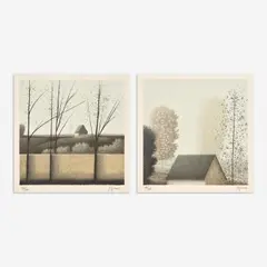 Two color lithographs on paper Each 5" x 5" (image sizes) Four Trees, 1979 Shadows and Mists, 1979 Each is by Robert Kipniss, pencil, offered May 2023
