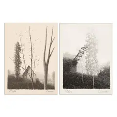 Two lithographs on paper Each 4 1/2" x 3 1/2" (mat window sizes) Autumn Breeze, 1979 Landscape, ca. 1979 Each is by Robert Kipniss, pencil, offered May 2023