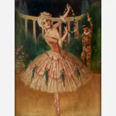 Harlequin Dancers (Columbine and Harlequin) by Archie Gunn, Oil on canvas, offered Nov 2022