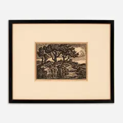 A Kansas Landscape by Birger Sandzén, 1935, Linocut on paper, offered Nov 2022