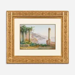 Guglielmo Giusti, Friar Surveying the Amalfi Coast, Gouache on paper