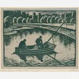 Ella Iranyi, Fisher Boat on the River March, Linocut