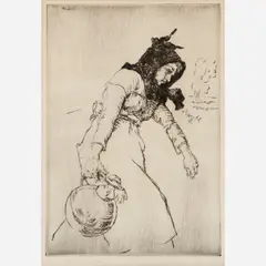 A Jersey Milkmaid by Edward Blampied, 1920, Drypoint, offered Nov 2022