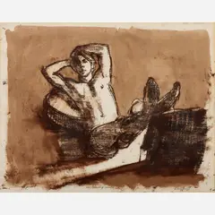 Robert Kalthoff, Reclining Nude, 1974 Monoprint on paper 18 1/2" x 24" (sight), Pencil